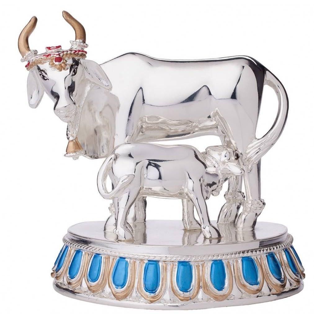 

Корова Камдхену с теленком с посеребрением 999 пробы | Фигурка большого размера Васту и Фэн-шуй | Божественная Гаумата для декора дома и офиса