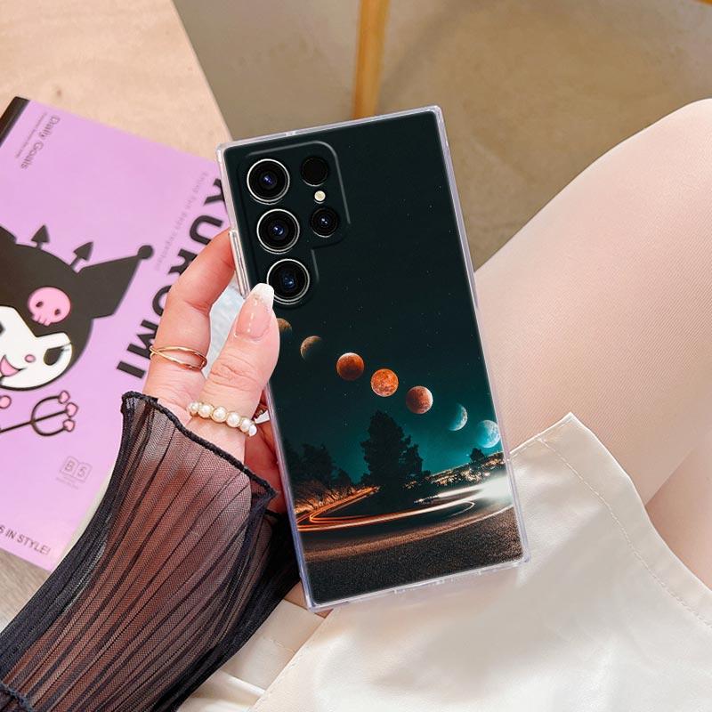 Vesmír Planeta Měsíc Hvězdy Vesmír Průhledný obal Pro Samsung Galaxy S26 S25 S24 S23 Ultra S21 FE S22 Plus S26 Ultra Kryt na telefon