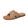 Retro contrasting color woven cross-strapped flat-bottomed slippers women's niche square head casual versatile lazy word with cool slippers