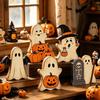 Halloween Ghost Wooden Table Decor Cute Sign, Pumpkin Tombstone Plaque Lightweight Party Supplies for Tiered Tray Decor, Spooky Festive Home Ornament