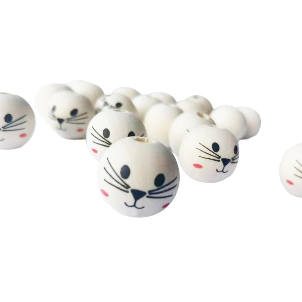 50 Stück Holzkugeln mit Loch für DIY Deko Basteln Naturholzperlen zum Basteln Holzperlen mit Gesicht Lächeln Holzperlen