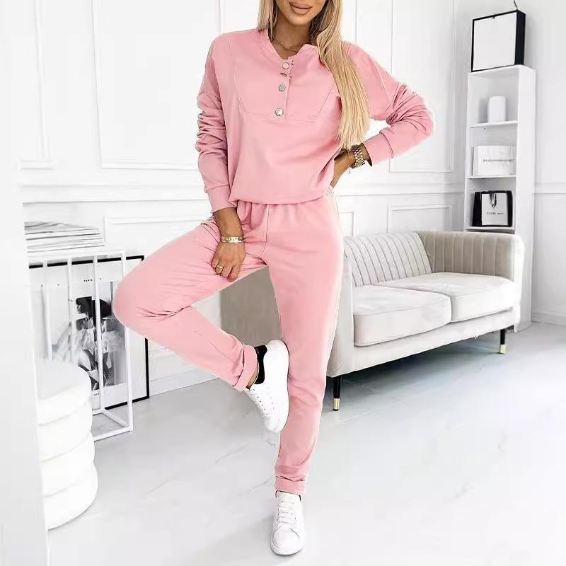 2024 Women's Casual Long Sleeve Half-Button Sportswear Set
