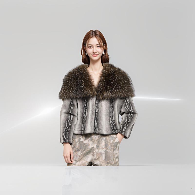Autumn and Winter New Fur Coat Fashion Autumn and Winter Coat Short Imitation Silver Fox Lapel Women