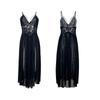 Pearl Embellished Backless Multicolor Mesh Nightgown with Side Slit - 898