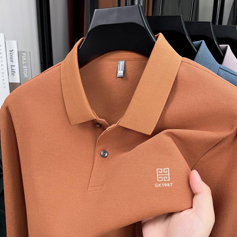 High End Men'S 100% Cotton Long Sleeved Polo Shirt Autumn Fashion Brand Embroidery Design Breathable Golf Sports Top T-Shirt