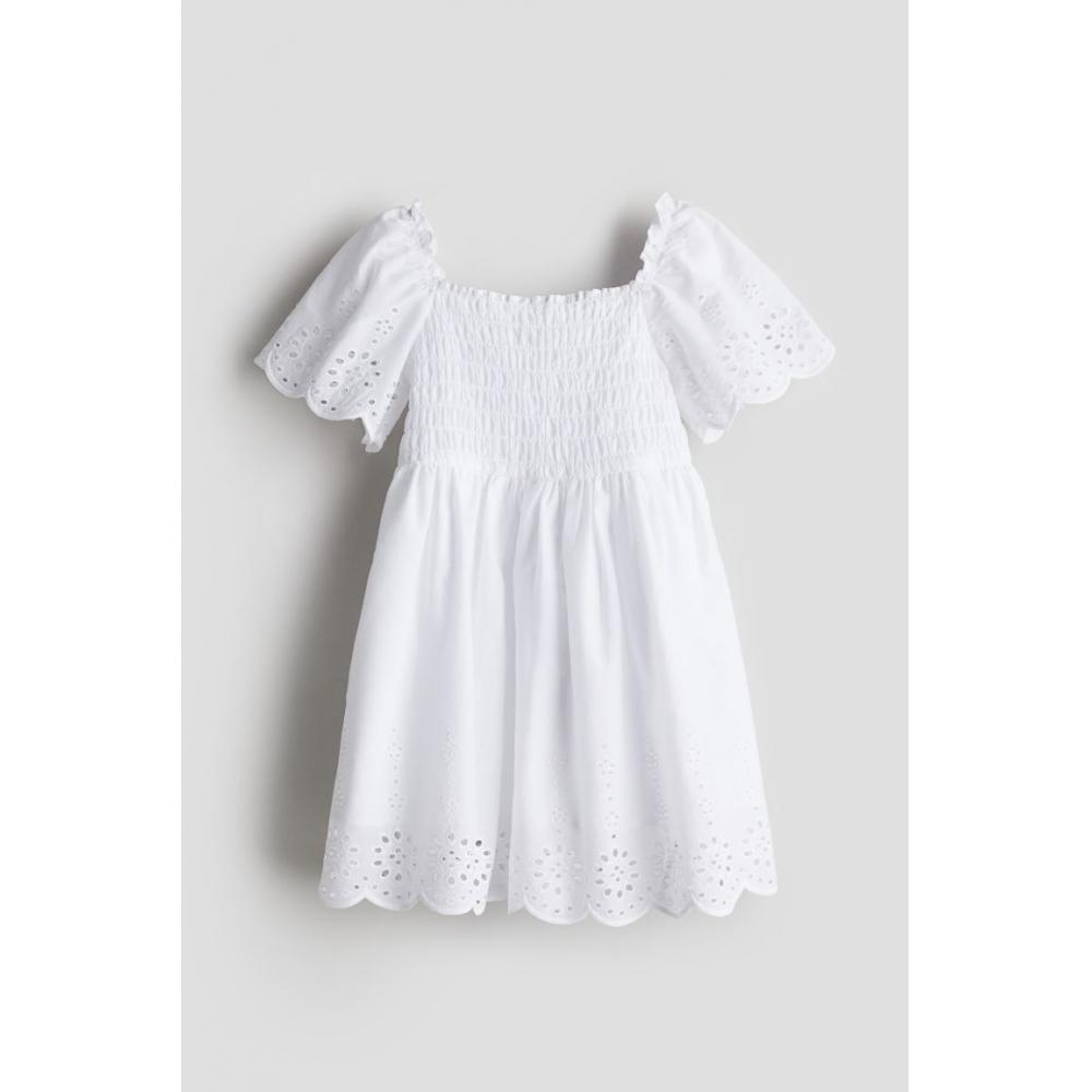 

Хлопковое платье с деталями HM Broderie Anglaise, белое