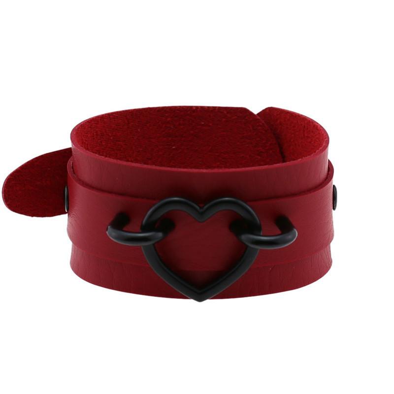 Hot Punk Gothic Rock Row Metal Stud Spikes Rivet Red PU Leather Wristband Bangles For Men Women Bracelet Unisex Jewelry