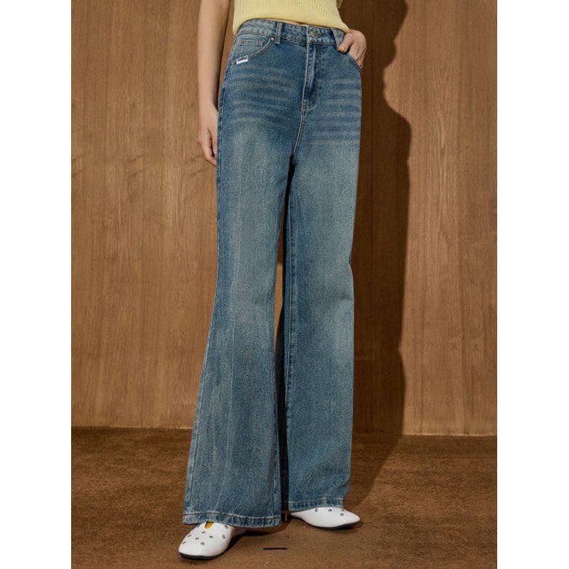 Coolhut2025 Autum Washed Loose High-Waisted Slimming Slightly Flared Narrow-Leg Long Pants Women's Jeans