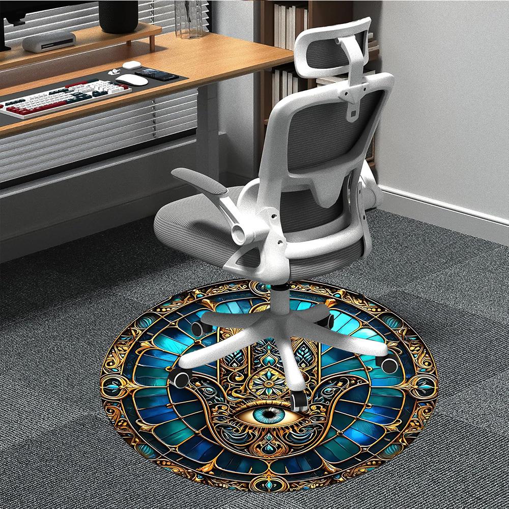 1pc StainedGlass Mandala Office Round Area Rug, Indoor Mat Suitable For Office, Under Office Chairs Bedroom Living Room Home Decor, Room Deco