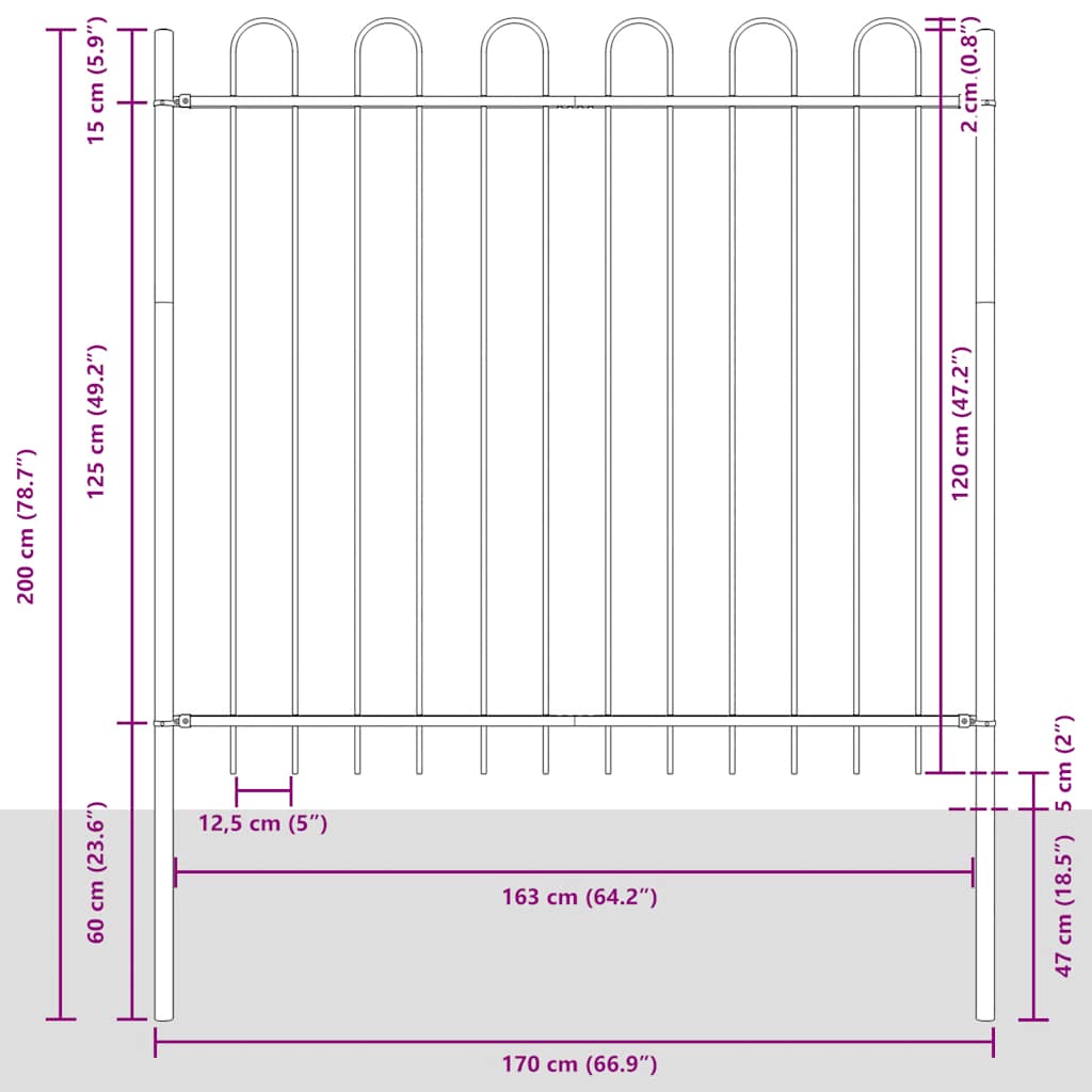 Garden Fence BOXTEL with Loop Top Steel 181 x 150 cm Black