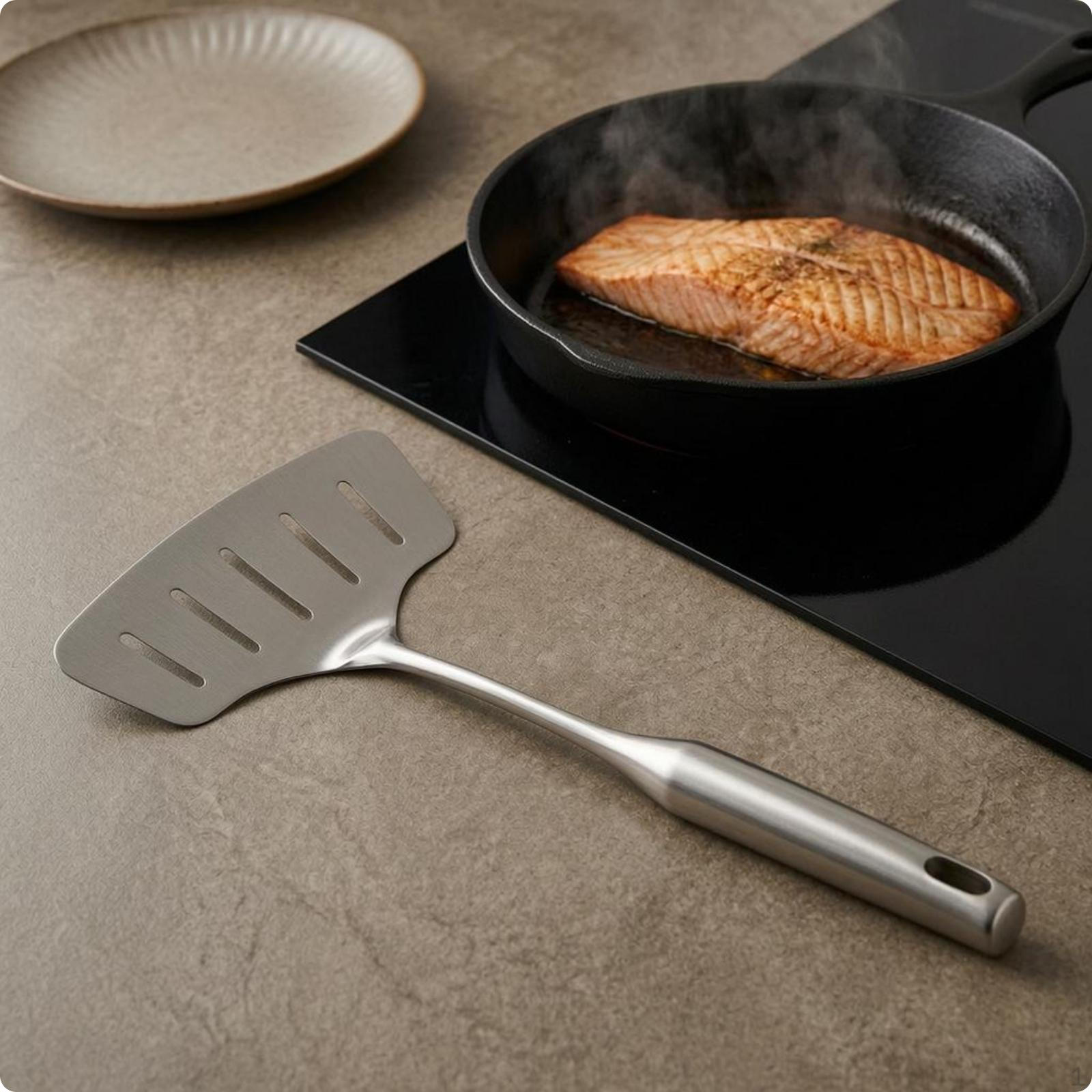 Slotted fishes Brushed Silver Stainless Steel Hanging Hole Turner