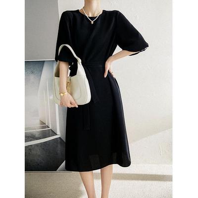 Women's Three-acetic Acid Round Neck Puff Sleeve Lace-up Dress