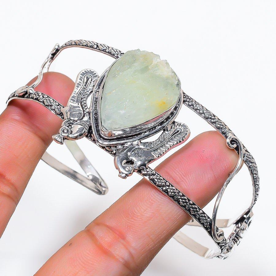 Natural Moonstone Rough Gemstone 925 Sterling Silver Cuff Bangle Adjustable AC-1408