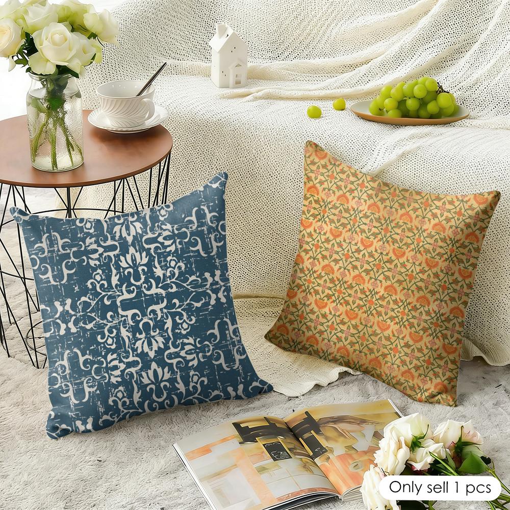 Funda de Cojín con Estampado Estilo Lavado Vintage Funda de Almohada de Lino Natural Funda de Cojín con Estampado a Doble Cara Para Sofá Decoración del Hogar