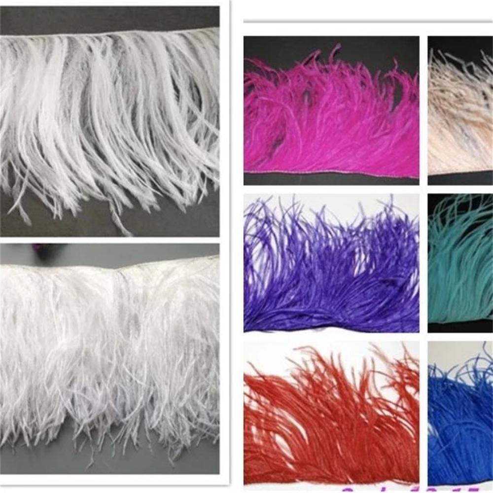 Feather10-15CM Pink Ostrich Feather Trim Fringe No Ribbon for Wedding Party Dress Sewing Accessories 1M Fluffy Multicolor Plumas Fabric