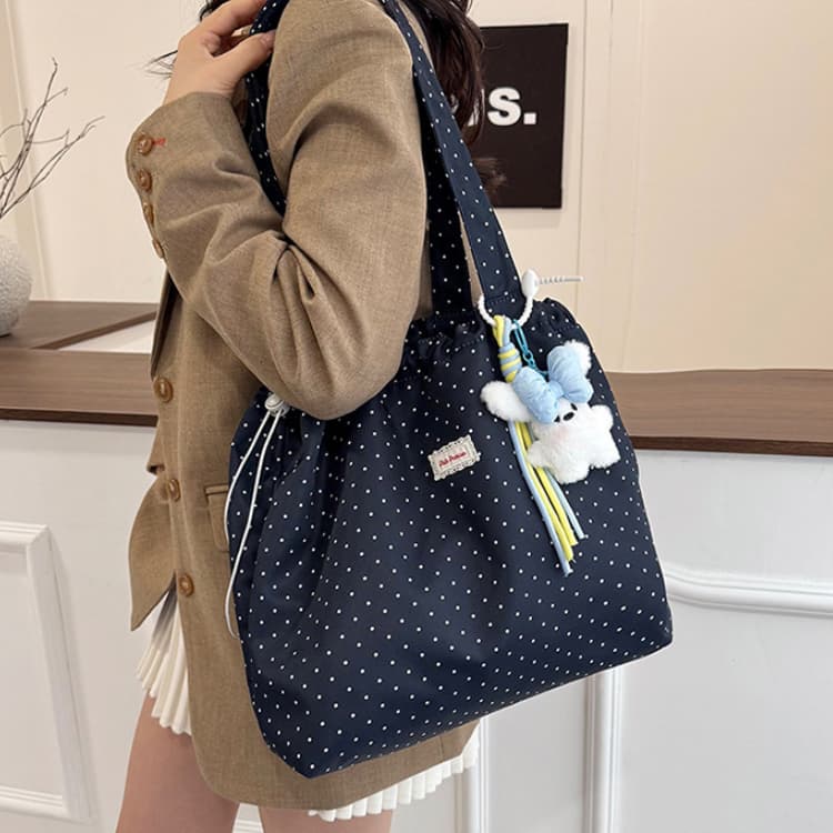 Polka Dot Drawstring Tote Bag Women's Large-capacity Shoulder Bag