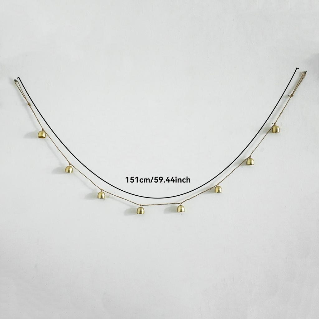 1pc Christmas Golden Bell Garland, Rustic Jute Rope Hanging Bells, Festive Decor for Xmas Tree,Fireplace,Home & Party Decoration