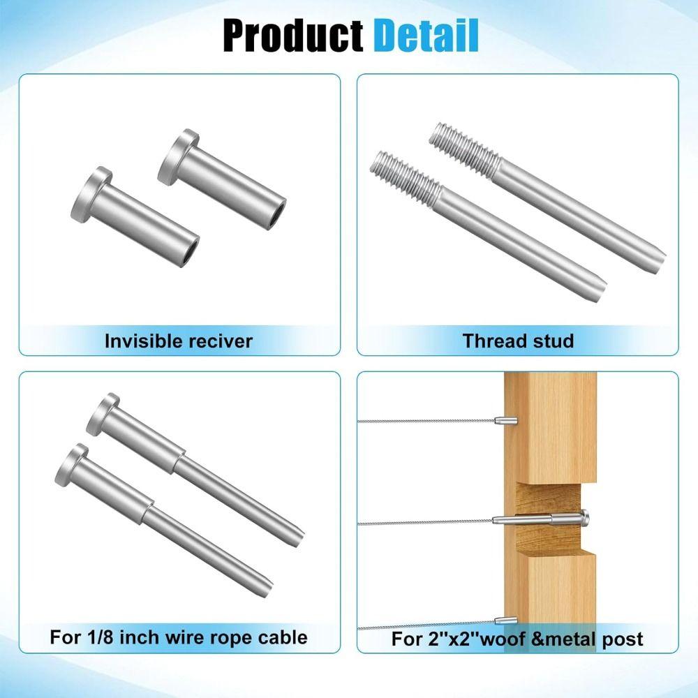 

New Invisible Cable Railing Receiver Stainless Steel 1/8 Cable Railing End Cable Railing Swage Tensioner Wood/Metal Post 4 inches