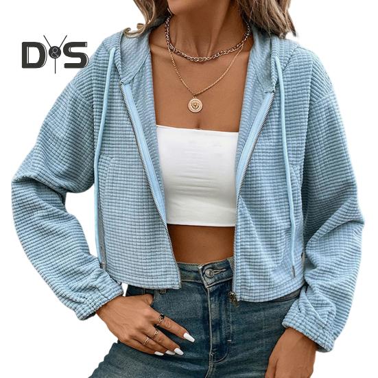 

Женская толстовка с капюшоном, однотонная куртка с длинным рукавом и застежкой-молнией на шнурок, короткая толстовка с капюшоном для повседневной вечеринки, офиса, отпуска XL синий