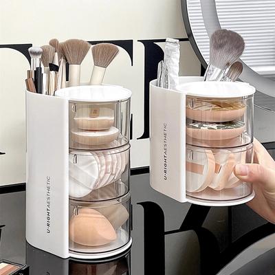 Boîte de rangement transparente pour cosmétiques, support d'étagère pour bouffantes de poudre de maquillage, anti-poussière, démaquillant de bureau, support de rangement pour brosses en coton, organisateur