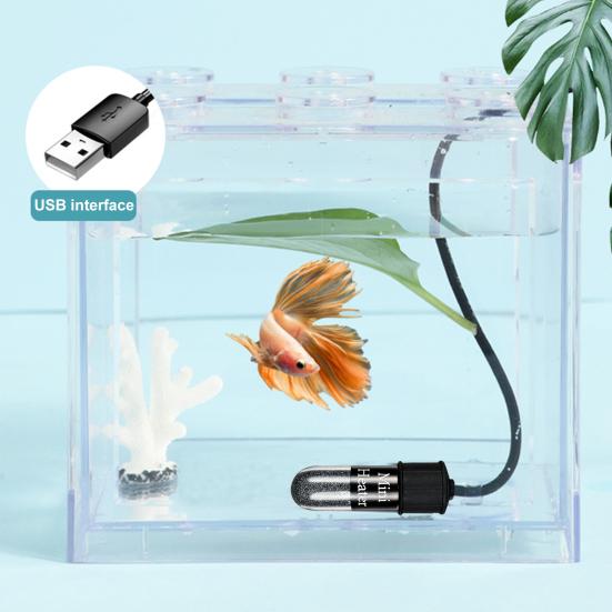 Yousheng 1 Set Fish Tank Heater USB-Powered Mini Aquarium Heating Rod with Suction Cup for Tanks Aquatic