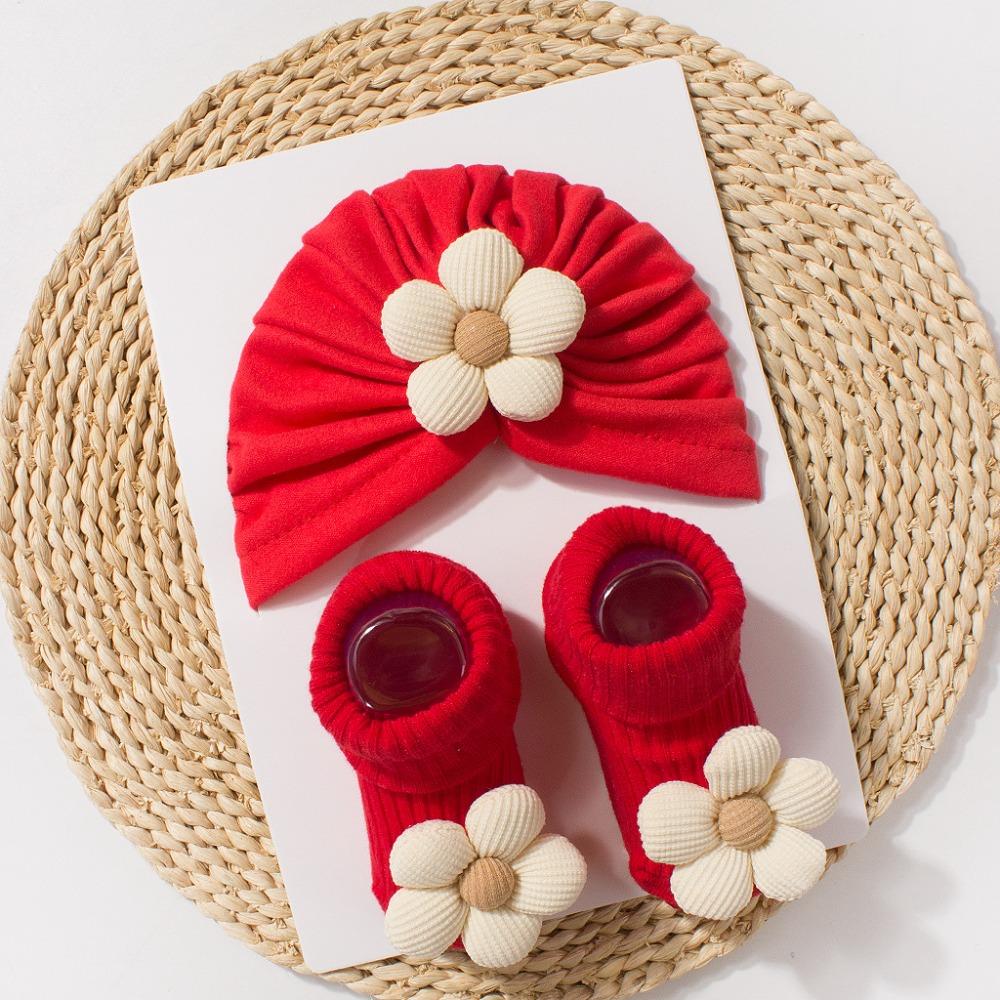 Bequeme Neugeborenenmütze mit Socken Weich Gestrickt Kleinkind Kinder Turban Baby Mütze Socken Set Foto Requisiten