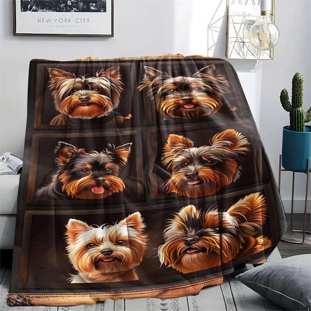 1 Stück Yorkshire-Hunde-Print Flanelldecke, Hohe Qualität, Bequem für alle Jahreszeiten, Heimdekoration, Wärme und Komfort, Perfekt für Weihnachtsgeschenke