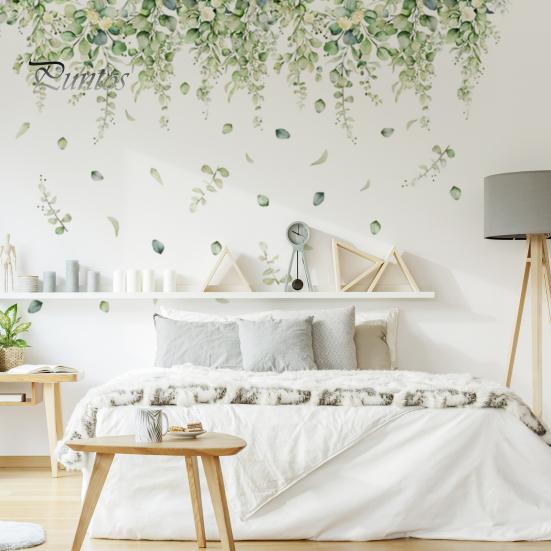 Wall Sticker Fine Workmanship Bright Color Green Plant Pattern Wall Decals for Home Living Room Decoration