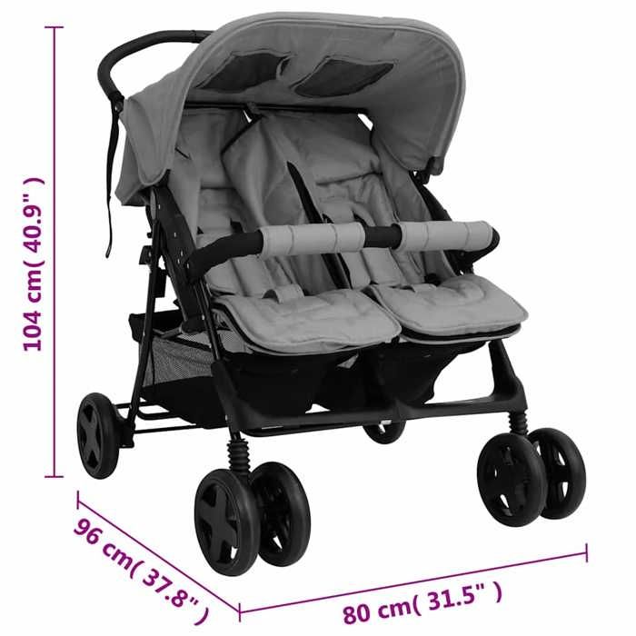 VidaXL Poussette à Deux Places Landau Pliable de Vayage Poussette de Voyage pour Tout-petit Extérieur Protection contre 10341
