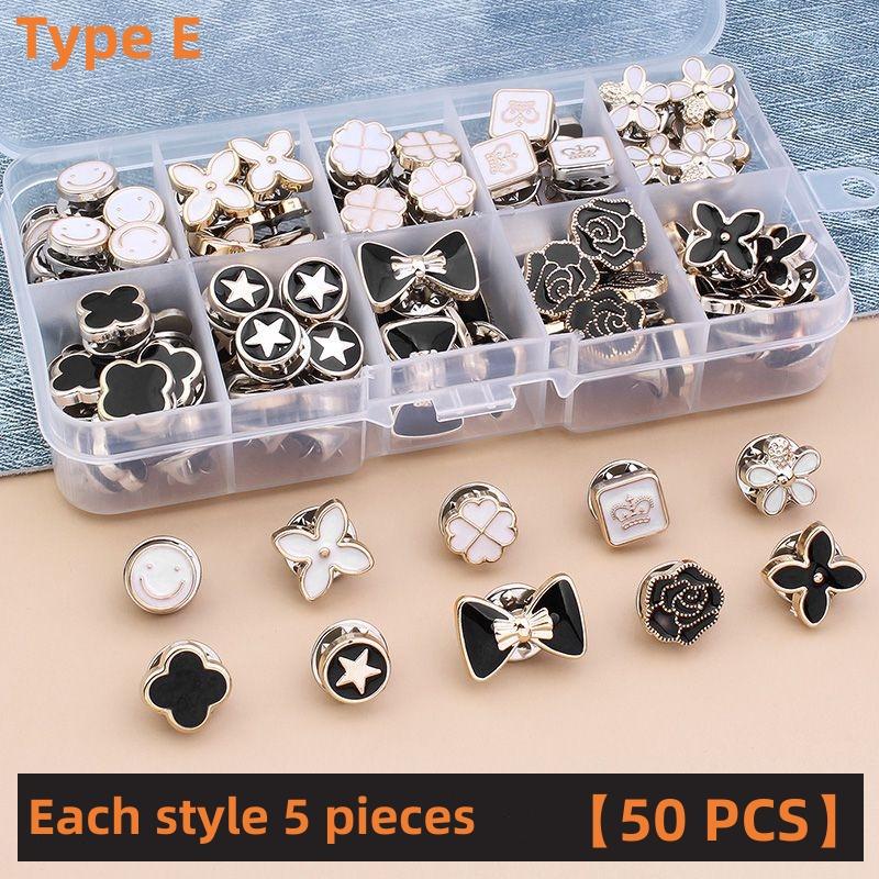 50 Pcs Free Sewing Pearl Rhinestone Button Brooches Pins Prevent Exposure Buttons Badge Coat Clothes Cufflink Shirt Button Set