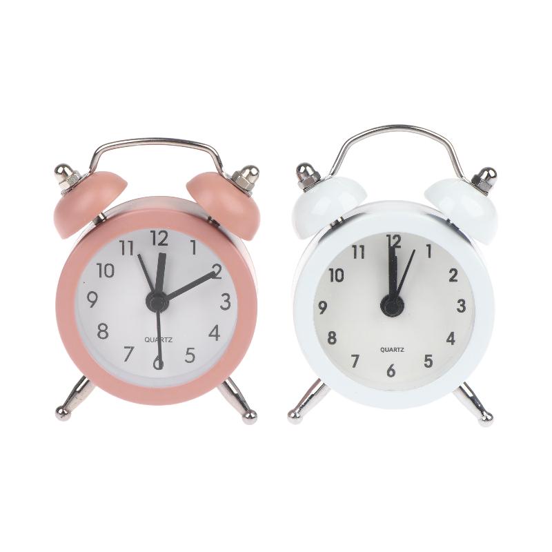 Mini Retro Twin Bell Alarm Clock Simple Desktop Wake Up Clock Small Desk Clock For Students Bedroom Office Home Table Decor