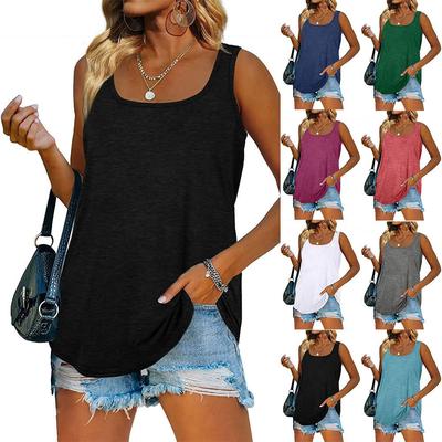 Summer Women's Sleeveless Square-neck Solid-color Vest T-shirt