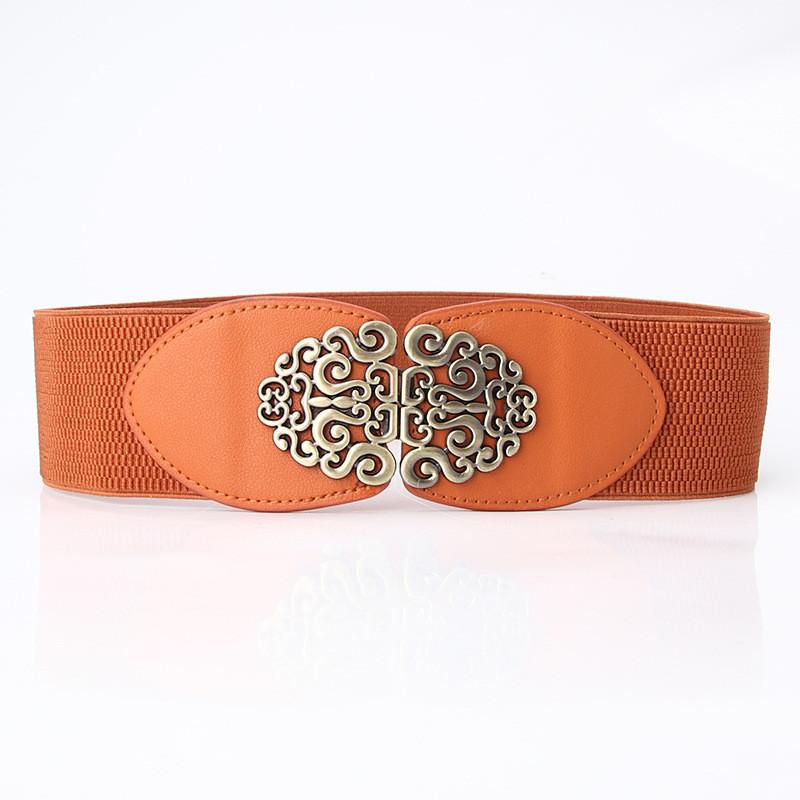 Fashion Ladies Wide Elastic Belt With Metallic Clasp For Business And Everyday Style