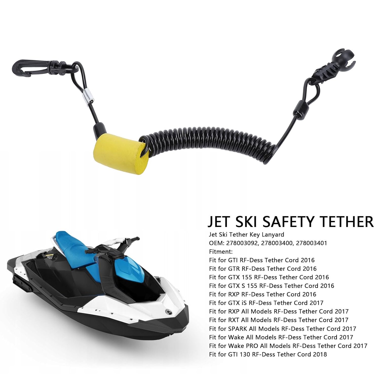 

Universal Boat Safety Lanyard Kill Switch with Keys, 278003092 Anti Theft Learning Key Cord and Clip Replacement for Sea ‑ Doo GTI GTR GTX Spark