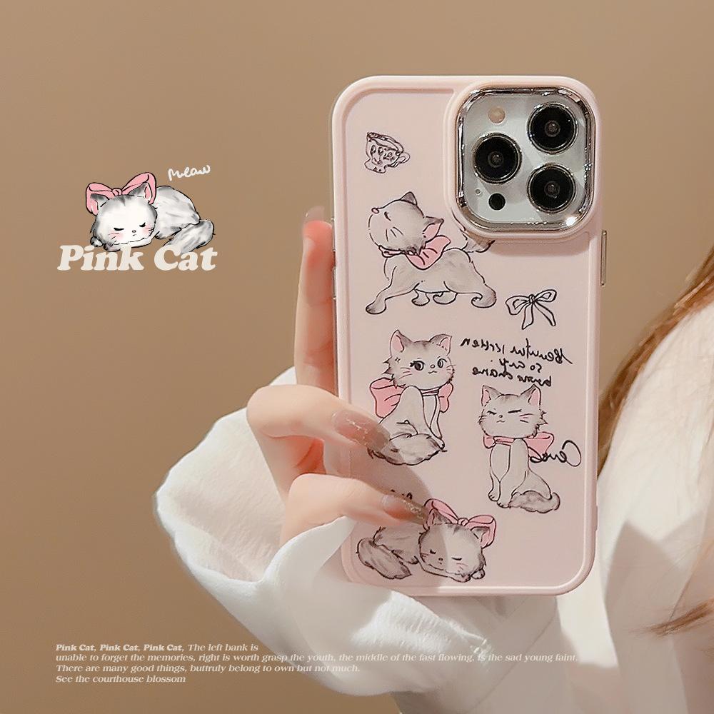

Electroplating 17promax Apple Phone Case 16 Suitable for Iphone15 Cute Cat 11 Girl Pink Graffiti 13 Soft 12pro max(6.7)