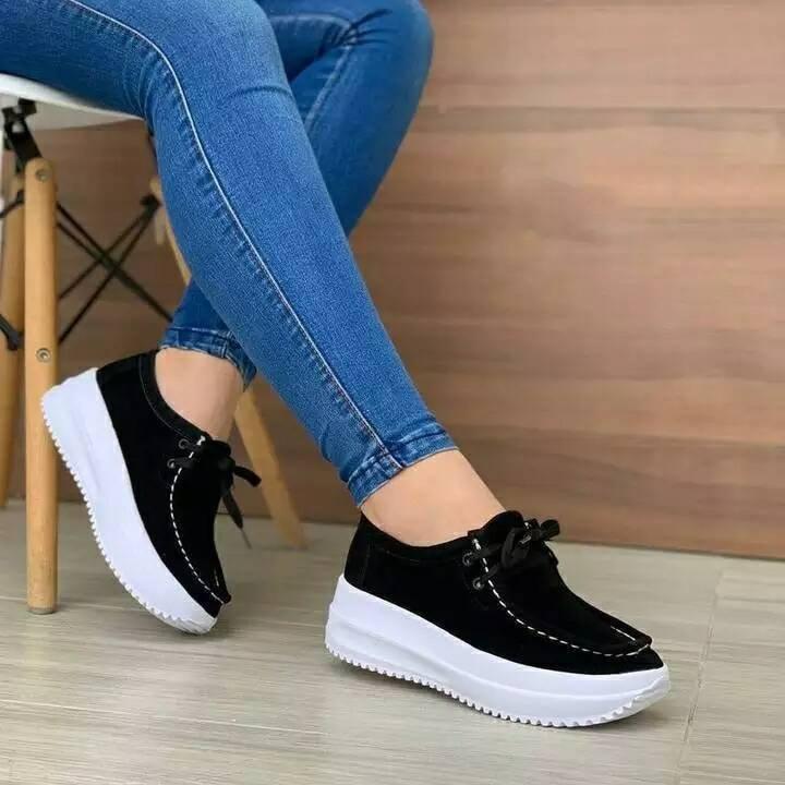 Fashion New Women Thick Bottom Casual Sneakers Shallow Suede Comfortable Lace-up Platform Shoes Large Size 35-43 Zapatillas De Mujer