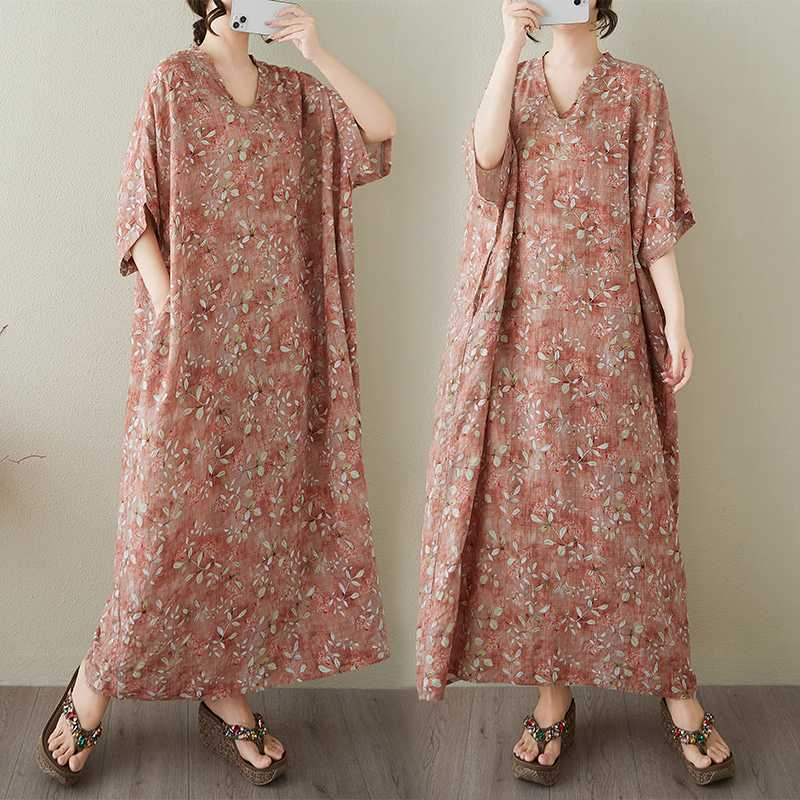 Vintage Long Dress with Cotton and Linen Patterns