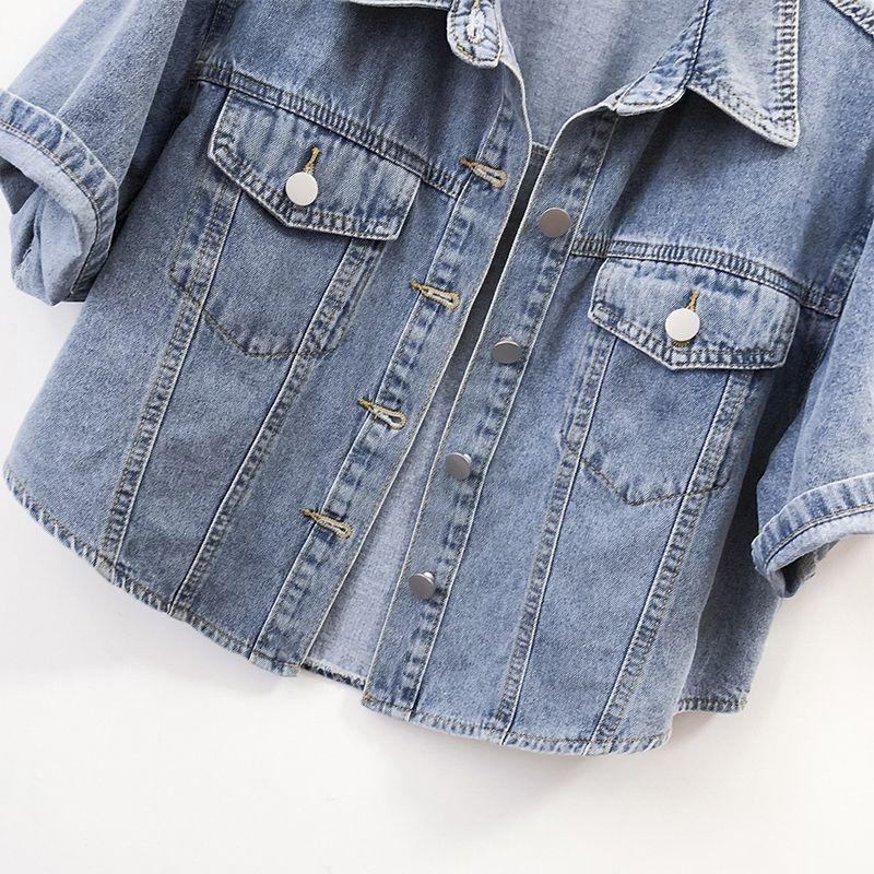 2023 Summer Women's Denim Short-Sleeved Loose Jacket - Korean Style Shawl Cardigan Top