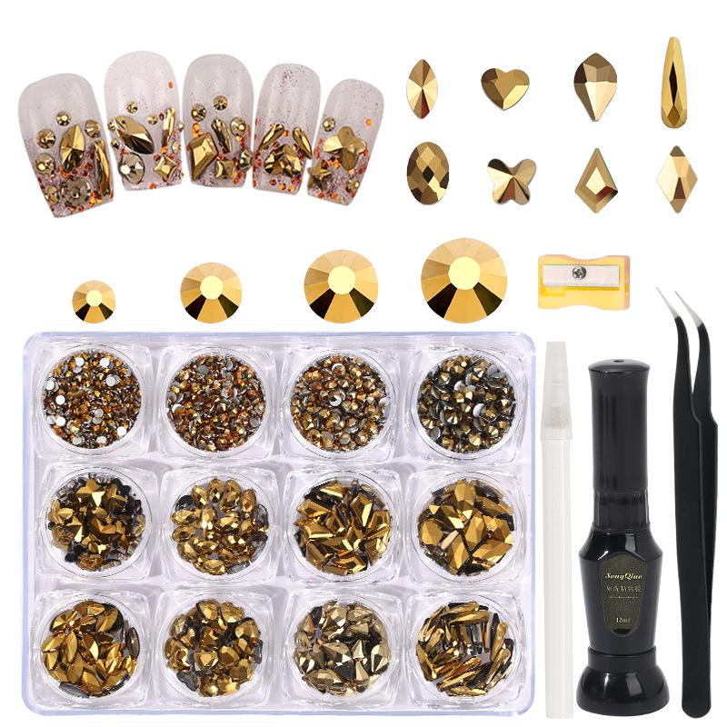 12 Boxes Of Nail Art Diamonds Set, Flat-Bottomed Diamonds, Special-Shaped Diamonds, Rhinestones, Nail Art Tools Combination Set