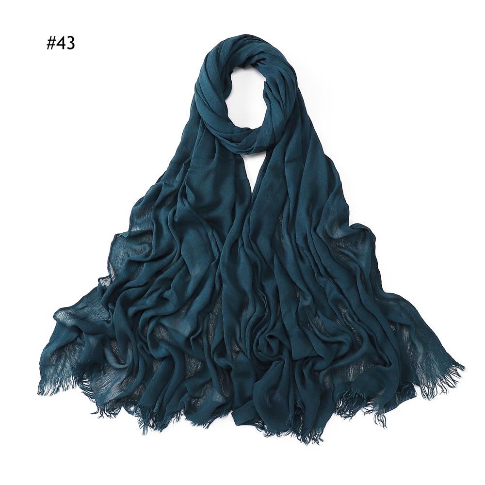 Crinkle Rayon Hijab Women Muslim Scarf Shawls Fringe Solid Headscarf Head Wraps Big Size Plain Islamic Turban Headbands Foulard