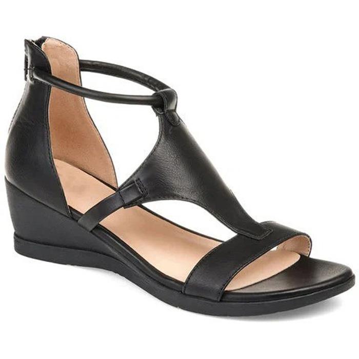 Faashion Style Simple Casual Back Zipper Wedge Shoes Ladies Retro Sandals Lightweight Open-toe Sandals Plus Size 35-43