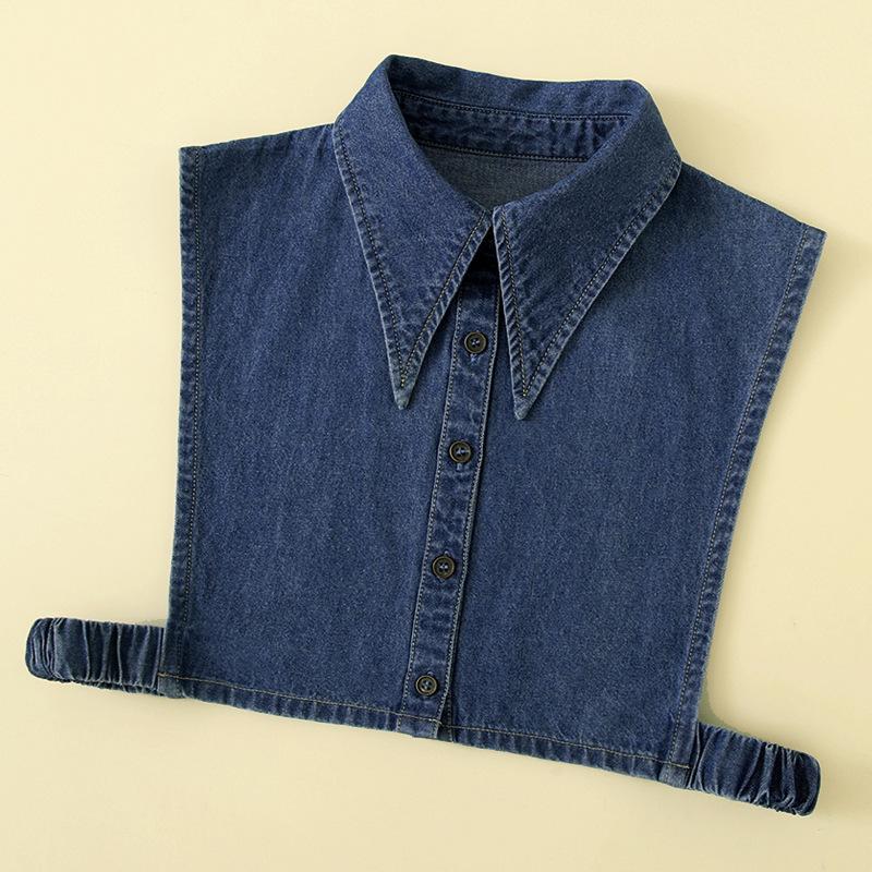 Unisex XXL Denim Shirt Fake Collar for Mens Suits Detachable Collar Big Pointed Lapel Vest Style False Collars for Womens