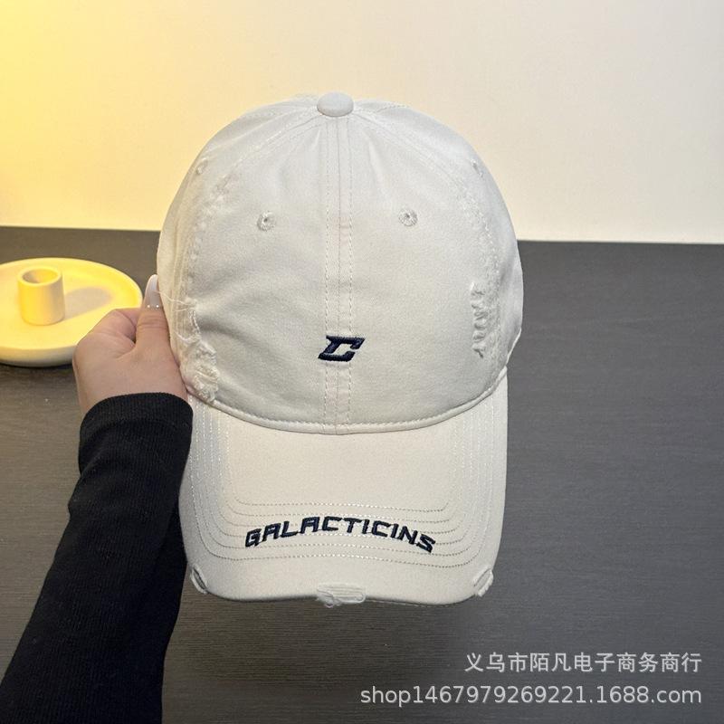 Spring and Summer Edging Holes Embroidery Letters Baseball Cap Women Simple Fashion Versatile Hat Big Head Circumference Cap Men