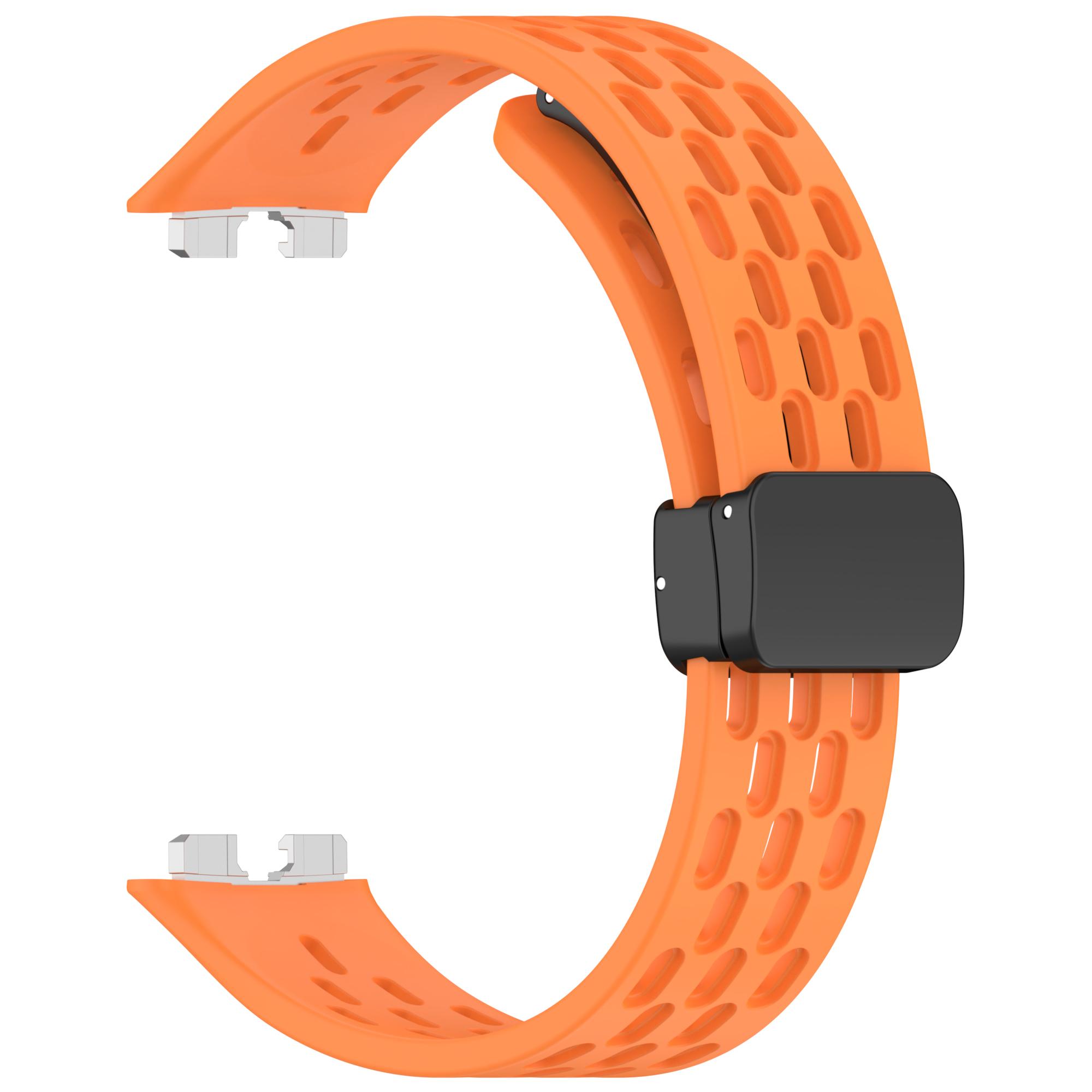 Магнитный ремешок для Huawei Band 10/9/8 Аксессуары Спортивный силиконовый дышащий браслет pulseira correa для Huawei Band 10 9 8 NFC For Huawei Band 10 оранжевый
