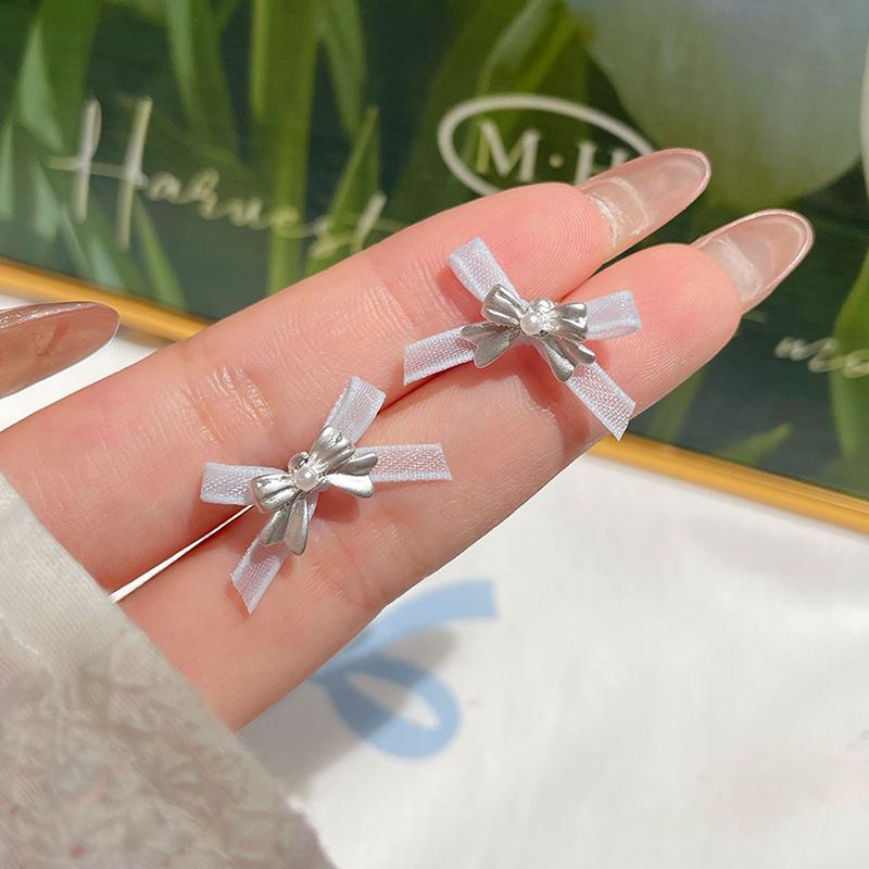 

1Pair Mint Green Bow Ribbon Earrings Niche Design Oil Drop Love Heart Shaped Earrings