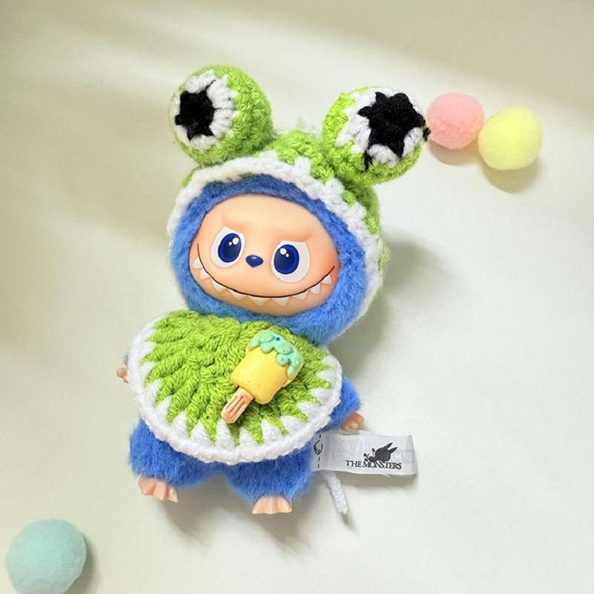 Für Labubu Mini Version 4.0 Niedliche Puppe Frosch Strickkleidung Mode Umhang Outfit Accessoires Party Rosa Hasen Stirnband Geschenke