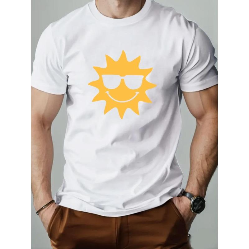 Men'S Summer Casual Short-Sleeve T-Shirt with Glasses And Sun Pattern