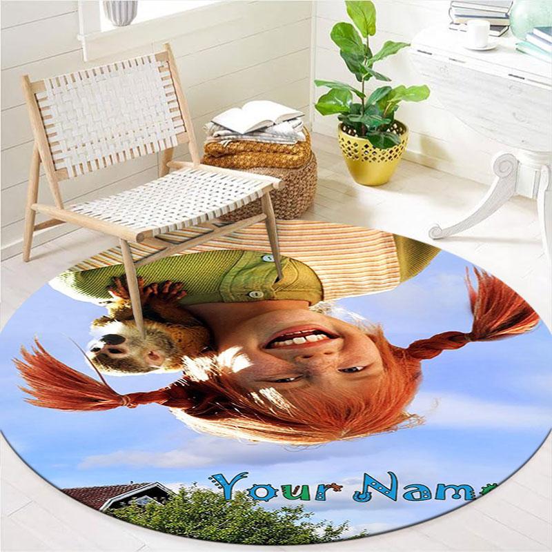Pippi Longstocking Custom Name Round Area Rug,Carpet Rug for Living Room Bedroom Sofa Playroom Decor,Non-slip Floor Mat