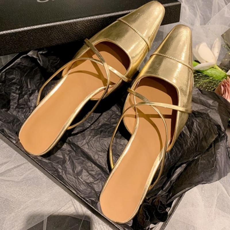 

Fashion Summer New Style Fine Heel Sandals Women s Fashion Pointy Shallow Mouth Splicing Set Foot Anti-slip and Wear Heel Shoes 35 золотой