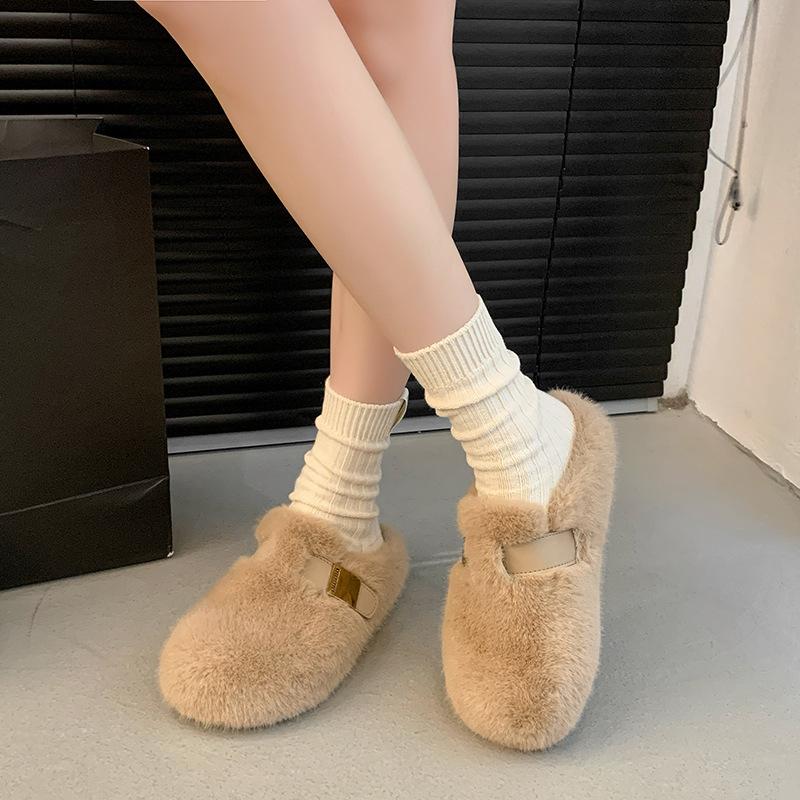 Design Thick-soled Heightened Wool Slippers Women Wear New Winter-style Plush Toe Cotton Slippers